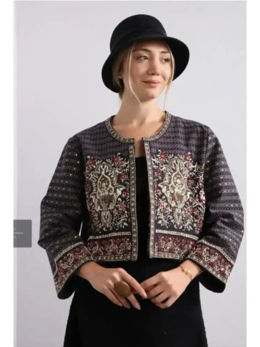 Soft Surroundings Mandala Bolero Cropped Plus 2X Jacket Beaded Sequin cotton